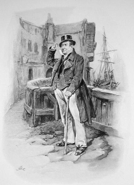 Kapteeni Cuttle, Thomas Archerin "Charles Dickens: A Gossip about his Life" -sarjasta, julkaistu n. 1894 (litho) tekijältä Frederick Barnard
