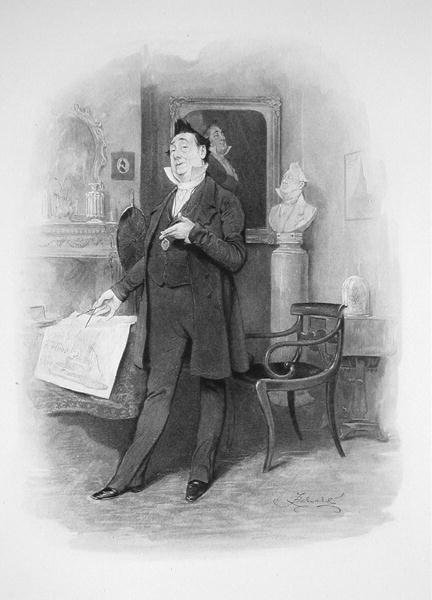 Mr Pecksniff, Thomas Archerin teoksesta "Charles Dickens: A Gossip about his Life", julkaistu noin 1894 (litho) tekijältä Frederick Barnard