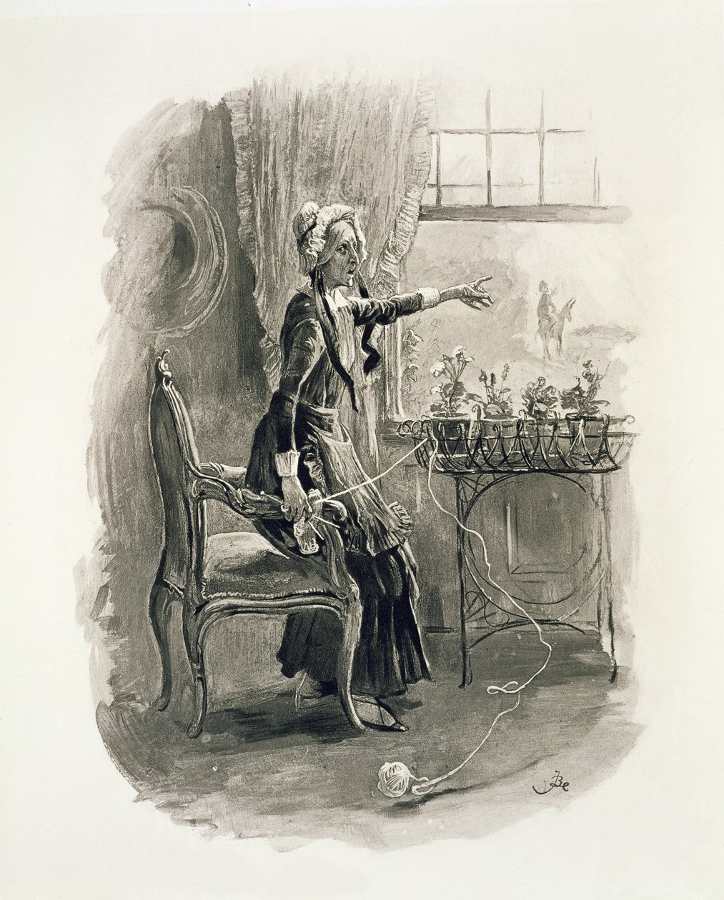 Mrs Betsy Trotwood, Thomas Archerin "Charles Dickens: A Gossip about his Life" -teoksesta, julkaistu noin 1894 tekijältä Frederick Barnard