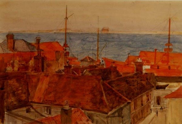 Harwich Harbour (akvarelli) tekijältä Frederick Brown