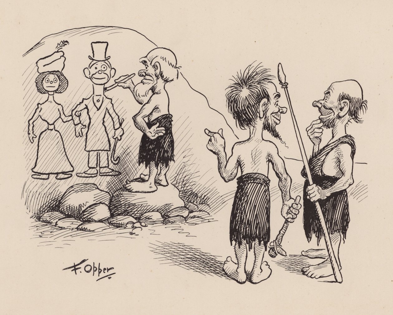 Antidiluvian Ancestors by F Opper: Opper: Numero 45 (litografia) tekijältä Frederick Burr Opper