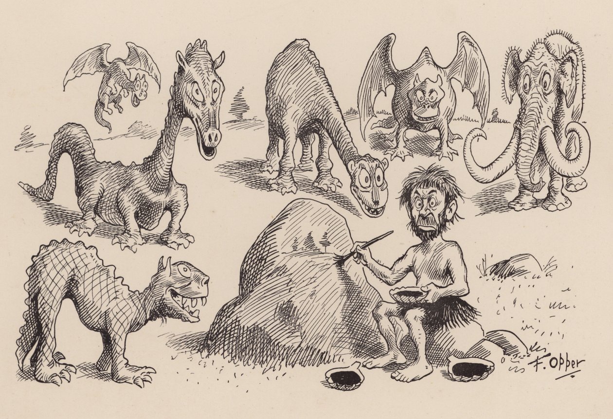 Antidiluvian Ancestors by F Opper: Opper: Numero Neljäkymmentäyksi (litografia) tekijältä Frederick Burr Opper