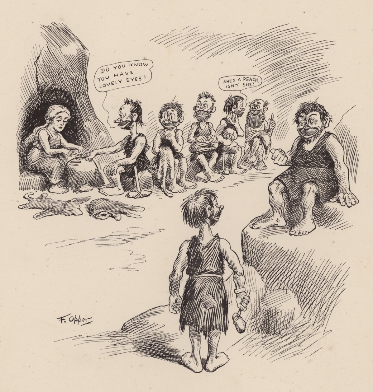 Antidiluvian Ancestors by F Opper: Opper: Numero Neljätoista (litografia) tekijältä Frederick Burr Opper