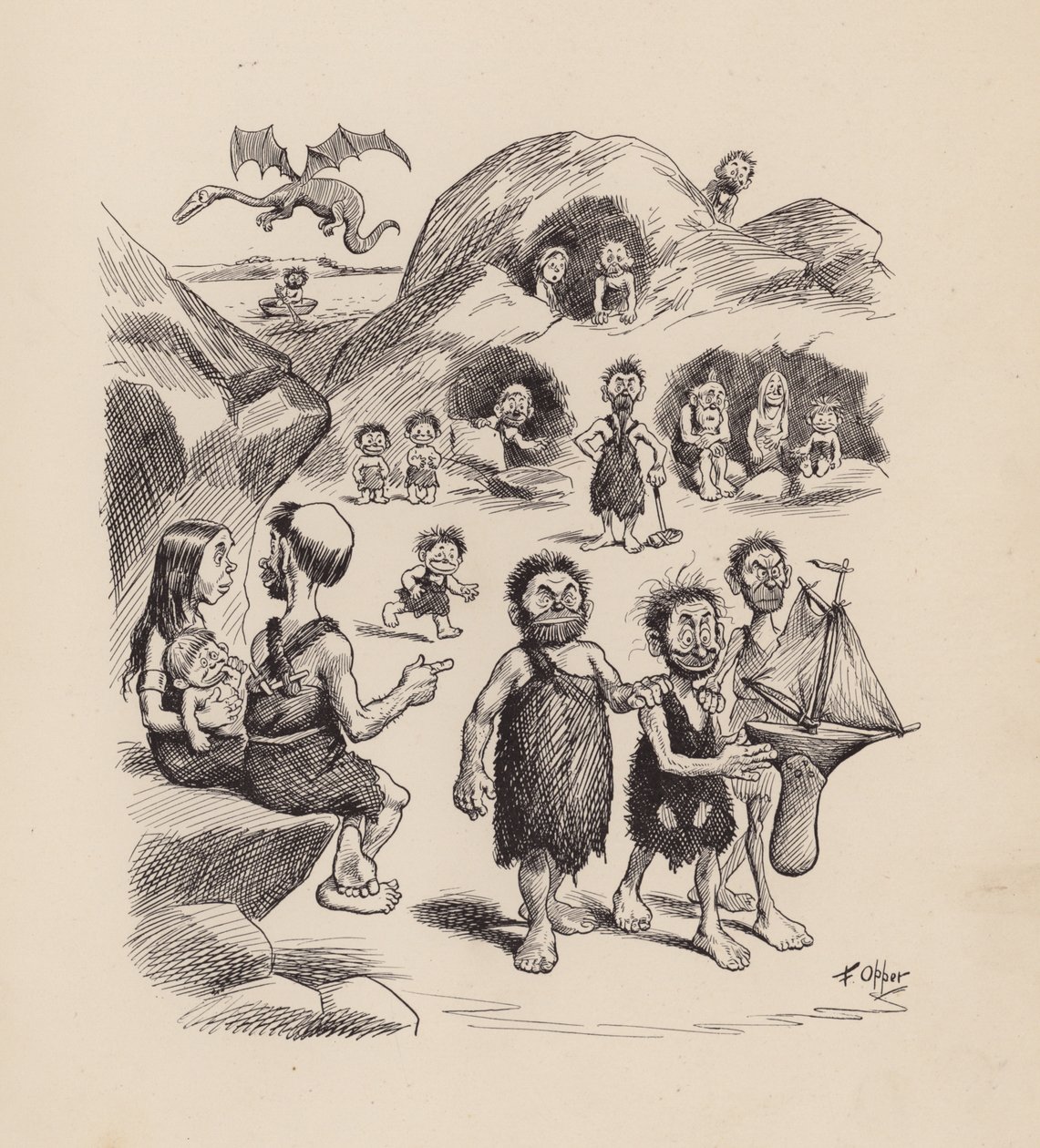 Antidiluvian Ancestors by F Opper: Opper: Number One (litografia) tekijältä Frederick Burr Opper
