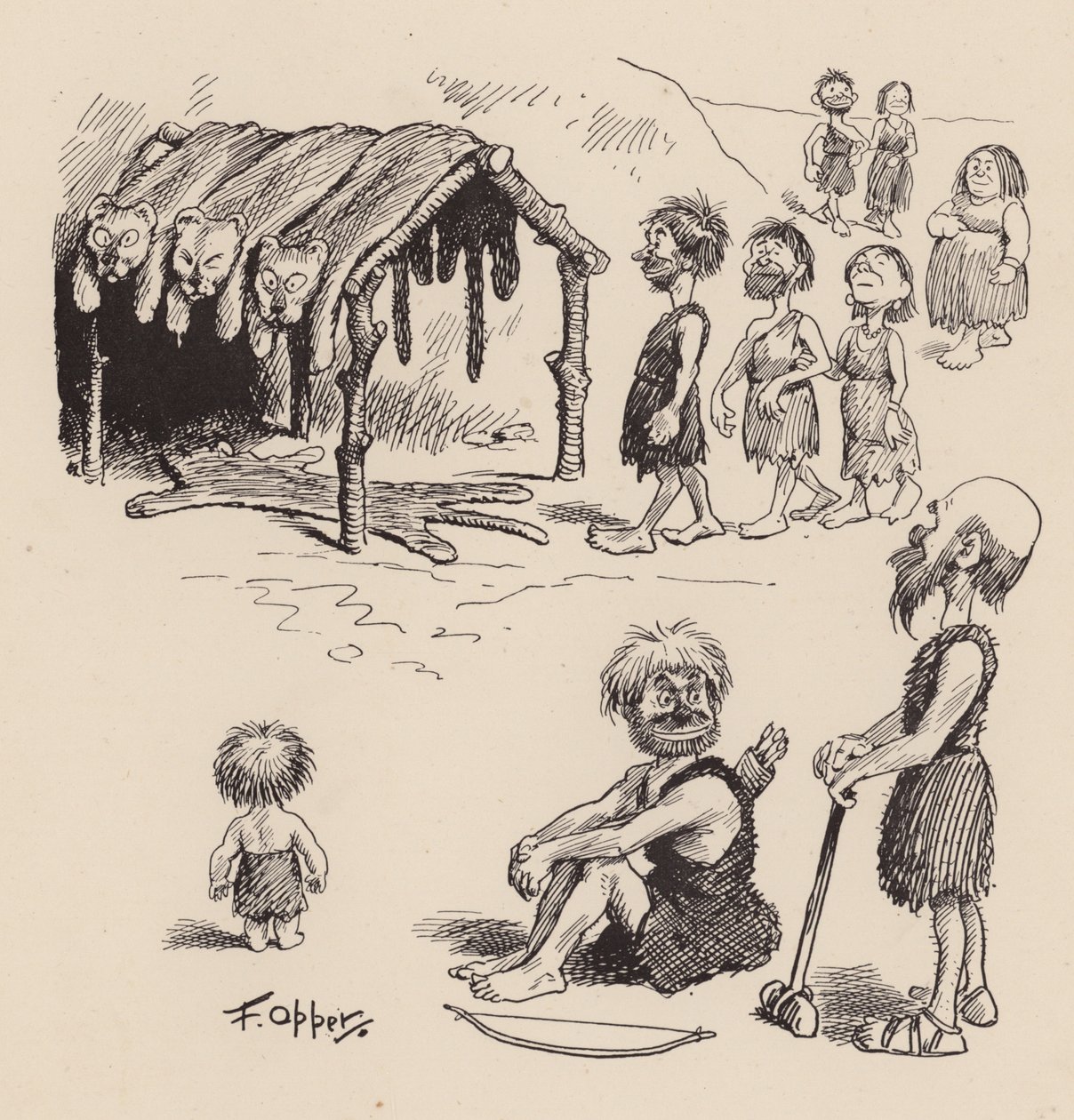 Antidiluvian Ancestors by F Opper: Opper: Numero seitsemäntoista (litografia) tekijältä Frederick Burr Opper