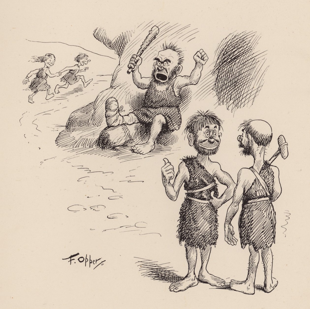Antidiluvian Ancestors by F Opper: Opper: Numero kolmekymmentä (litografia) tekijältä Frederick Burr Opper