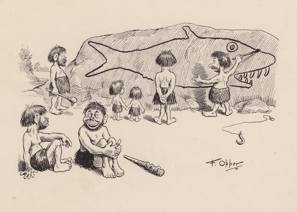Antidiluvian Ancestors by F Opper: Opper: Numero kolmekymmentäkahdeksan (litografia) tekijältä Frederick Burr Opper