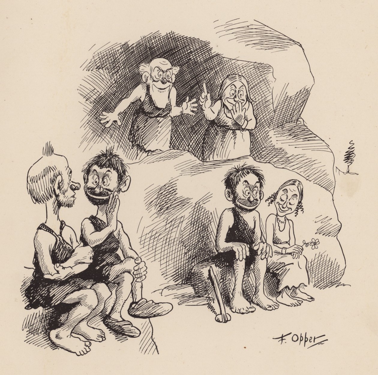 Antidiluvian Ancestors by F Opper: Opper: Numero kolmekymmentäkuusi (litografia) tekijältä Frederick Burr Opper