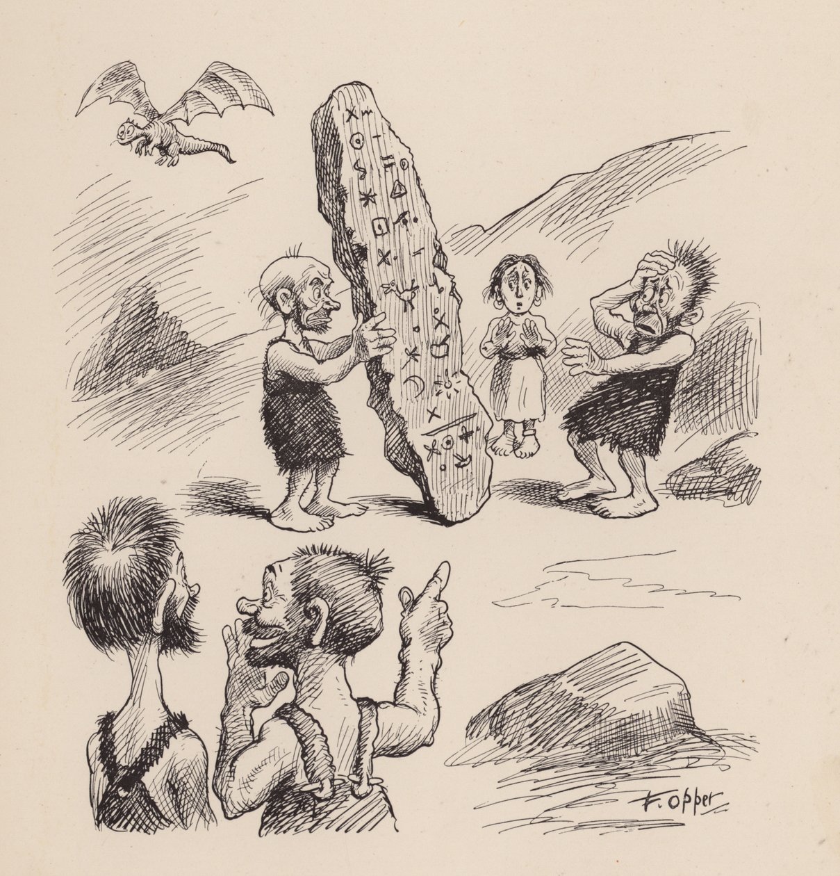 Antidiluvian Ancestors by F Opper: Opper: Numero kaksikymmentäkahdeksan (litografia). tekijältä Frederick Burr Opper