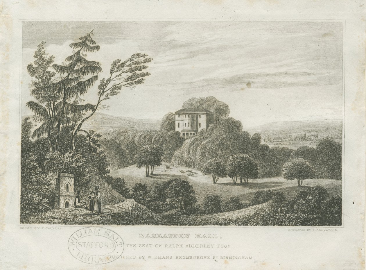 Barlaston Hall: kaiverrus ja [1800-luvun puoliväli] (painettu) tekijältä Frederick Calvert