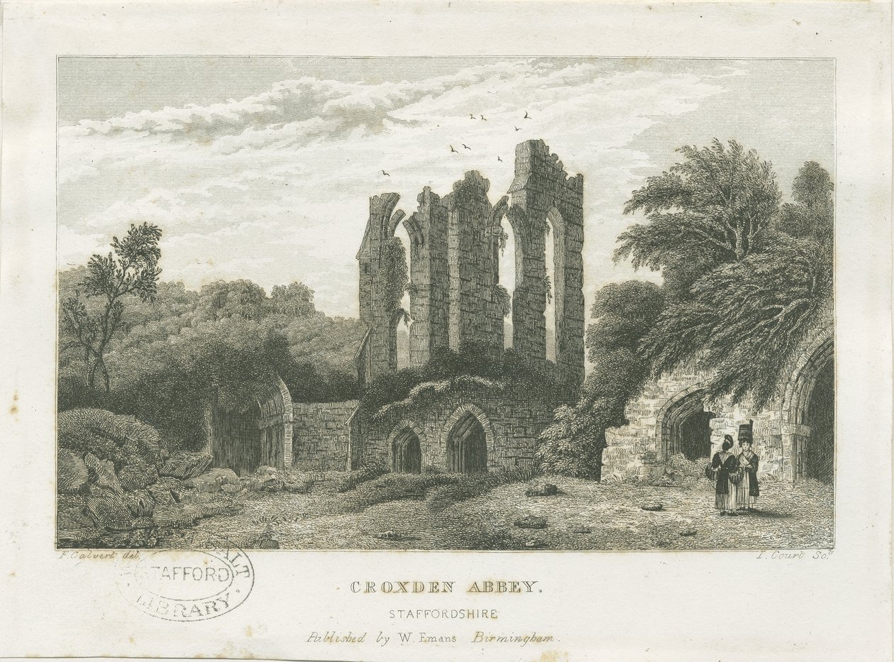 Croxden Abbey: kaiverrus, nd [c 1830] (painettu) tekijältä Frederick Calvert