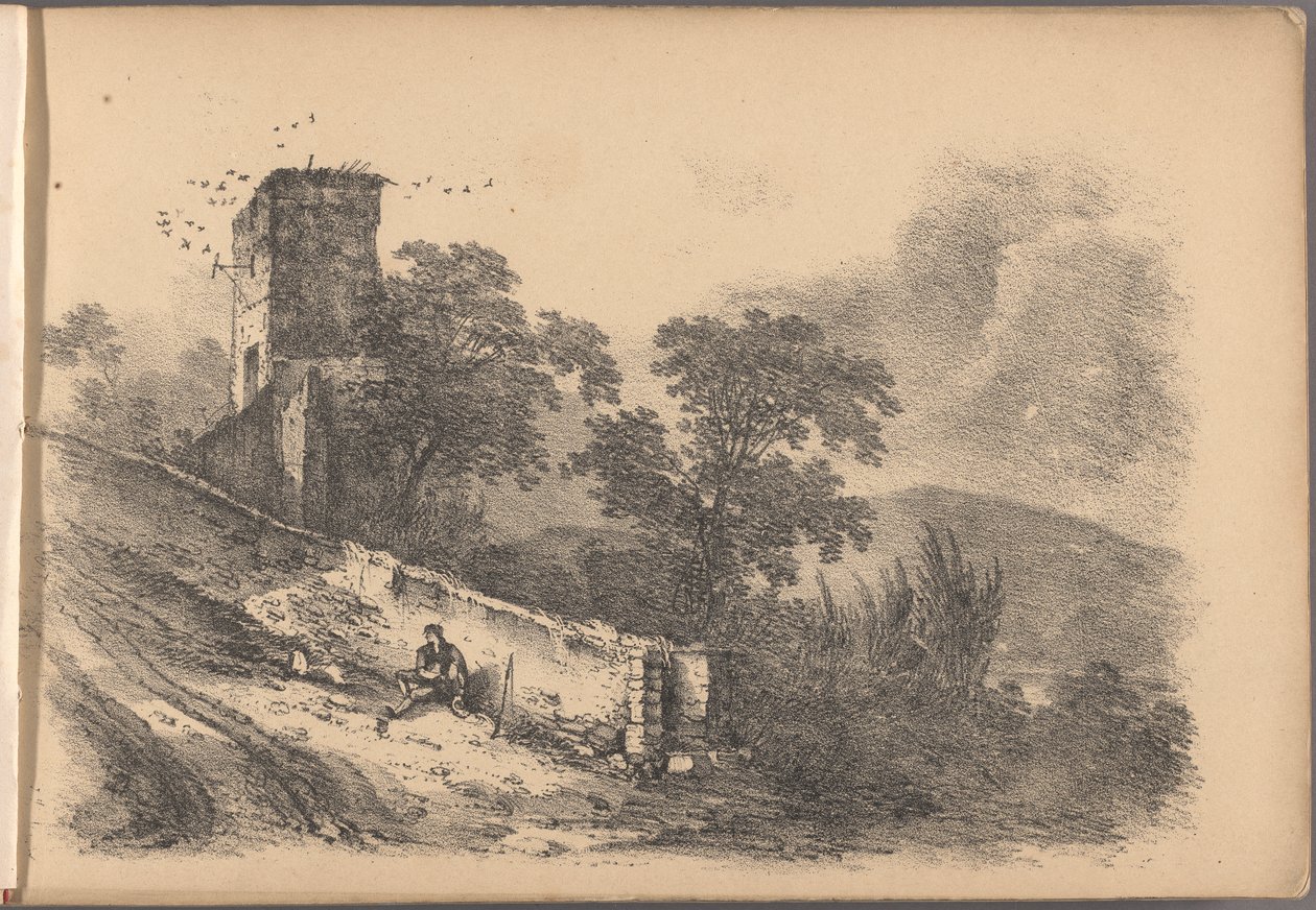 Yksi kuudenkymmenen mökkiluonnoksen sarjasta. Lontoo, 1825. tekijältä Frederick Calvert