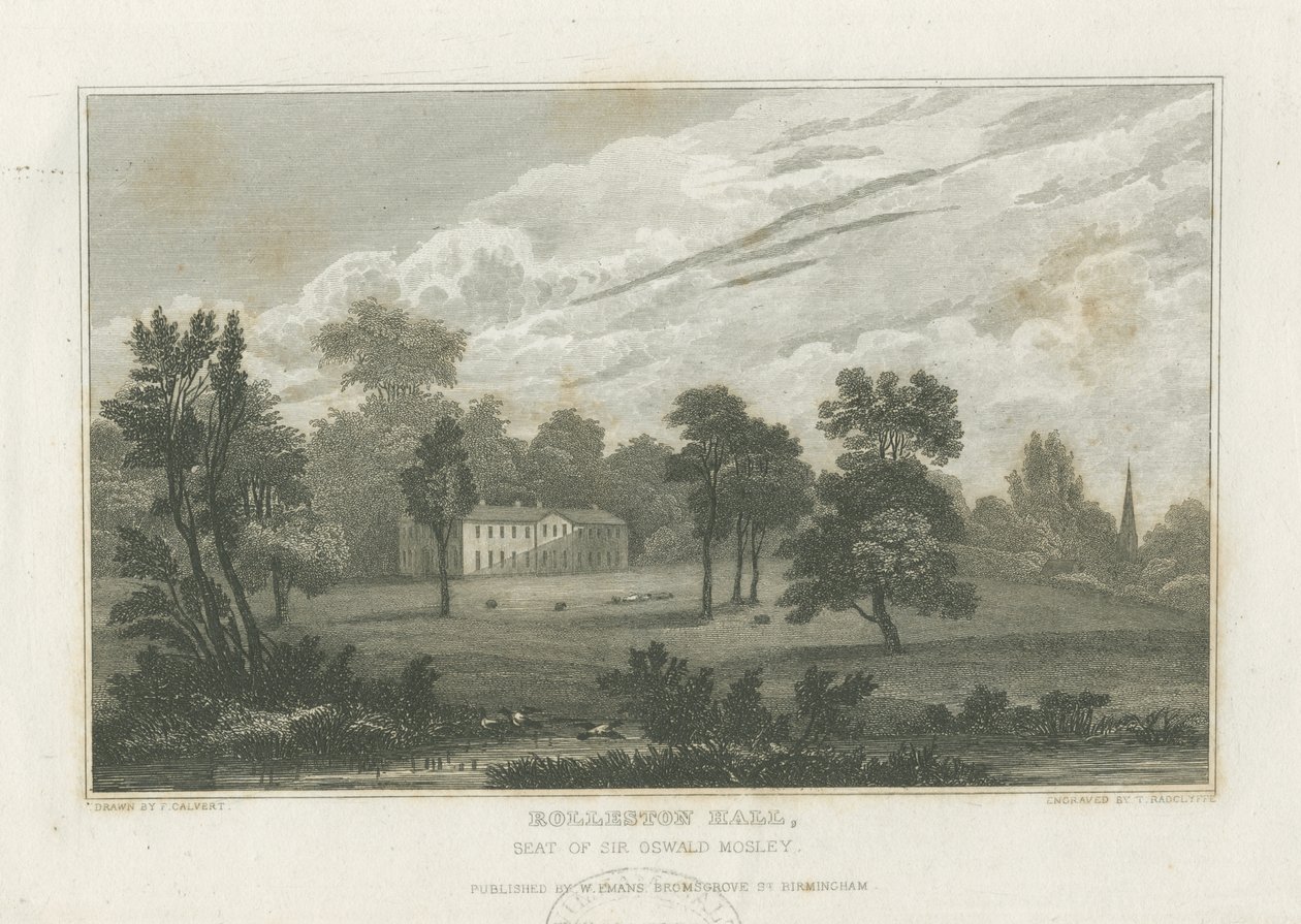 Rolleston Hall: kaiverrus ja [1800-luvun puoliväli] (painettu) tekijältä Frederick Calvert