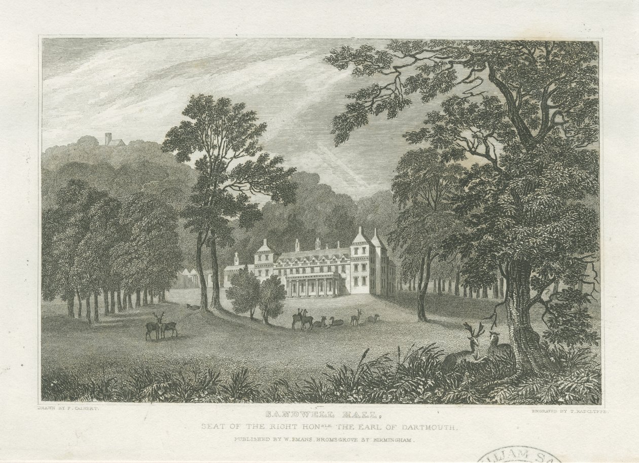 Sandwell Park - Hall: kaiverrus ja [1800-luvun puoliväli] (painettu) tekijältä Frederick Calvert