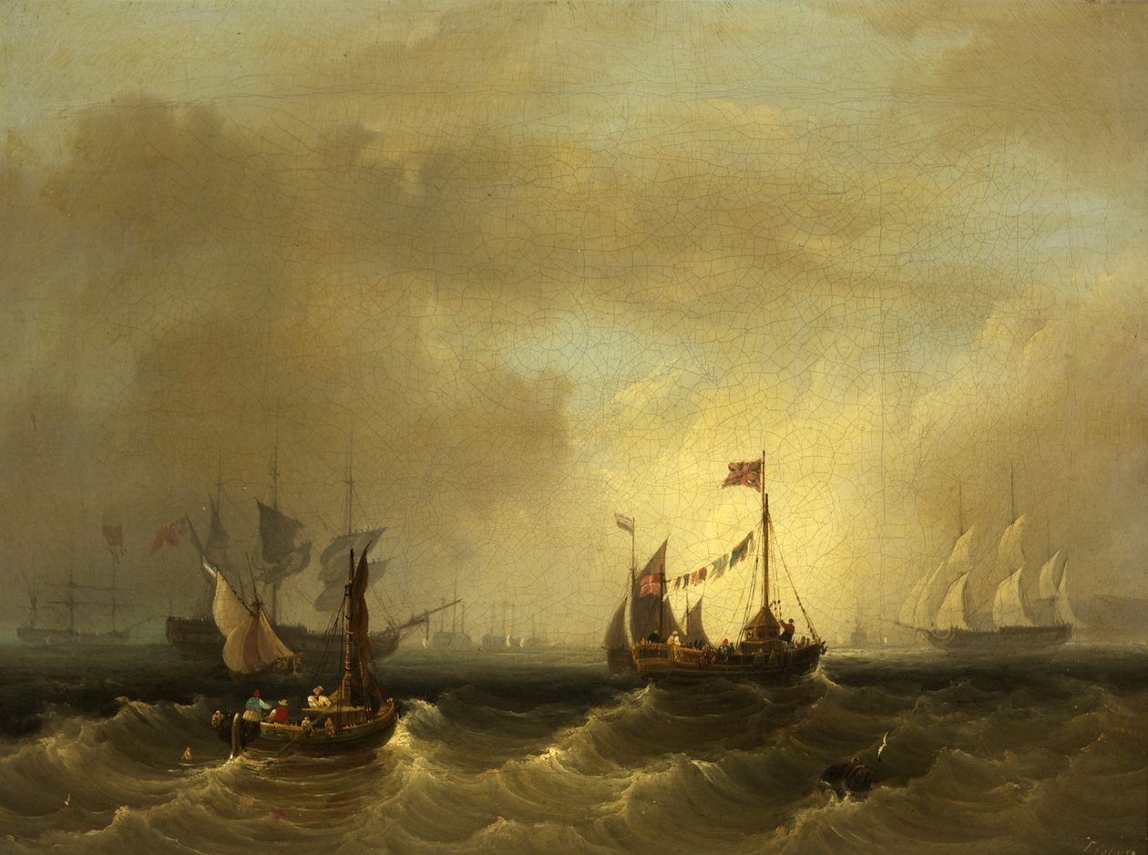Merimaisema veneillä (öljy kankaalle) tekijältä Frederick Calvert