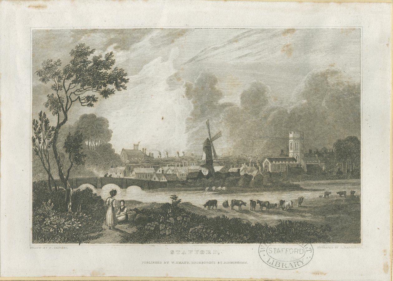 Stafford - Lounaisnäkymä: kaiverrus, nd [n. 1830] (vedos) (kuva) tekijältä Frederick Calvert