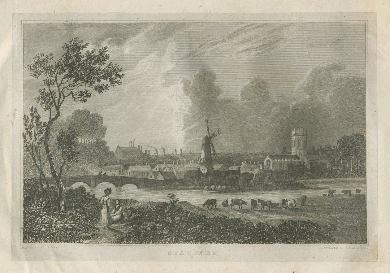 Stafford - Lounaisnäkymä: kaiverrus, nd [c 1830] tekijältä Frederick Calvert