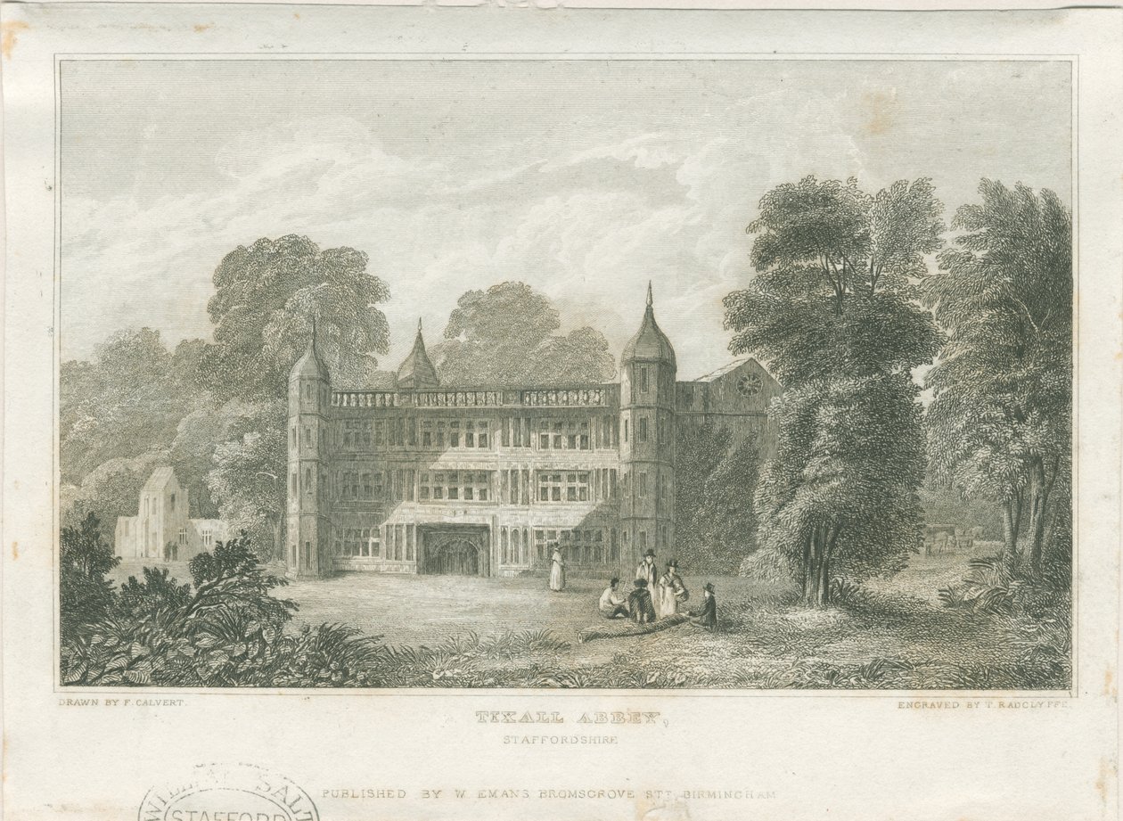 Tixall Hall - Gatehouse: kaiverrus, nd [c 1830] (tulostus) tekijältä Frederick Calvert
