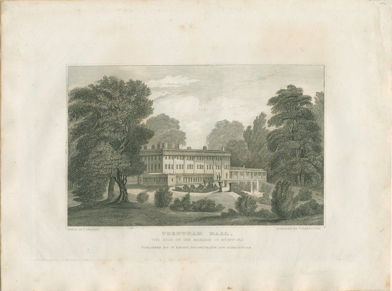 Trentham Hall: kaiverrus, nd [n. 1830] (vedos) (printti) tekijältä Frederick Calvert