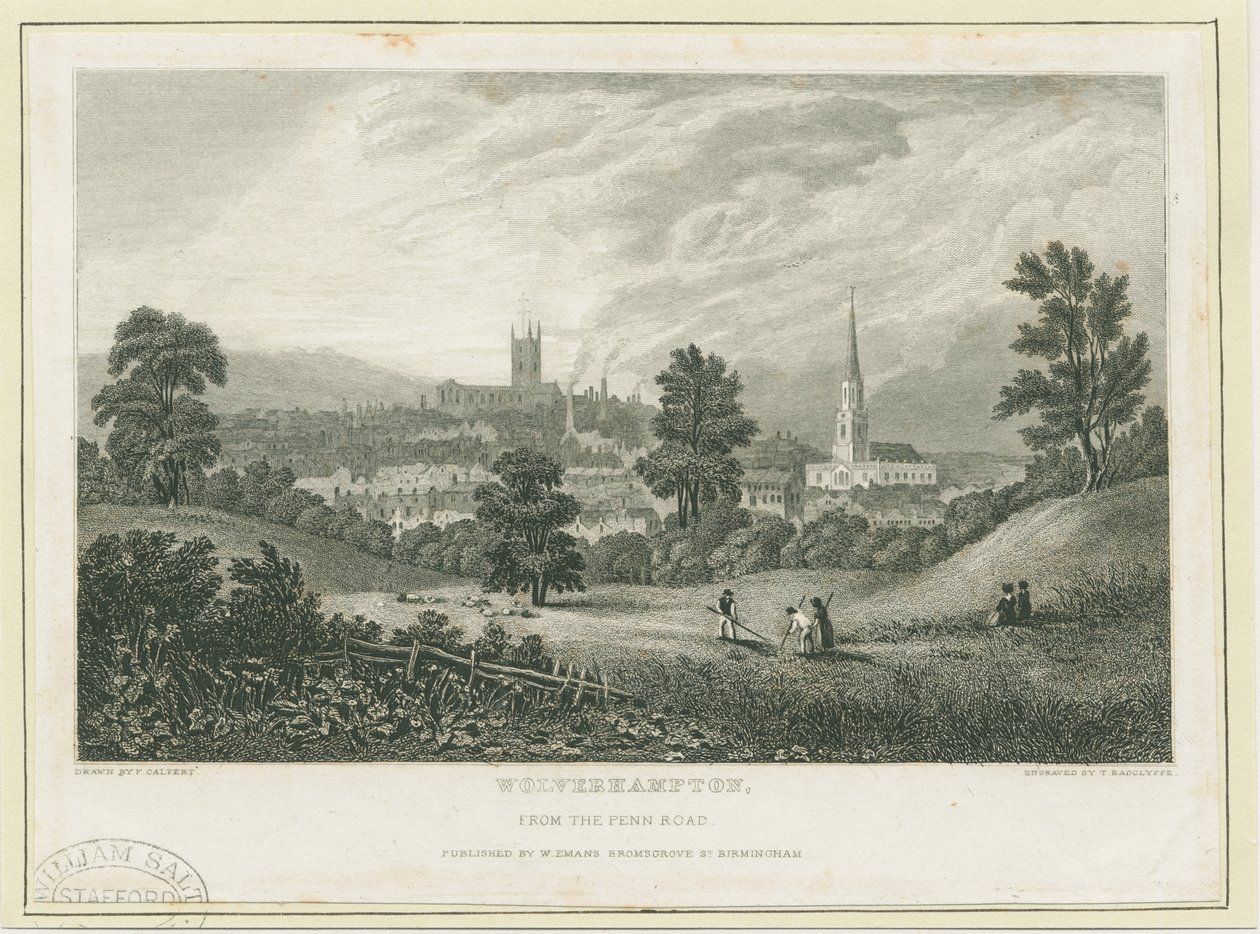 Wolverhampton - Etäinen näkymä Penn Roadilta: teräskaiverrus, nd [c 1830] (tulostus) tekijältä Frederick Calvert
