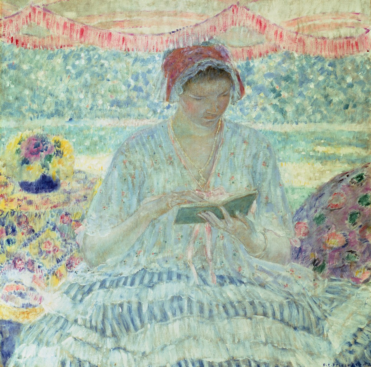 Kesälukemista (öljy kankaalle) tekijältä Frederick Carl Frieseke