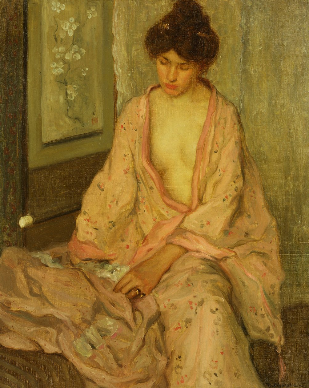 Vaaleanpunainen kimono tekijältä Frederick Carl Frieseke