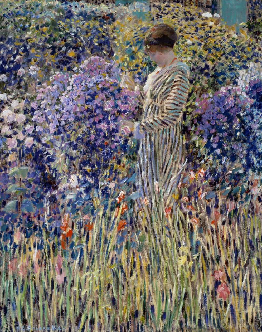 Nainen puutarhassa, noin 1912, maalaus Frederick Carl Frieseke (1874-1939), öljy kankaalle, 81x65 cm tekijältä Frederick Carl Frieseke