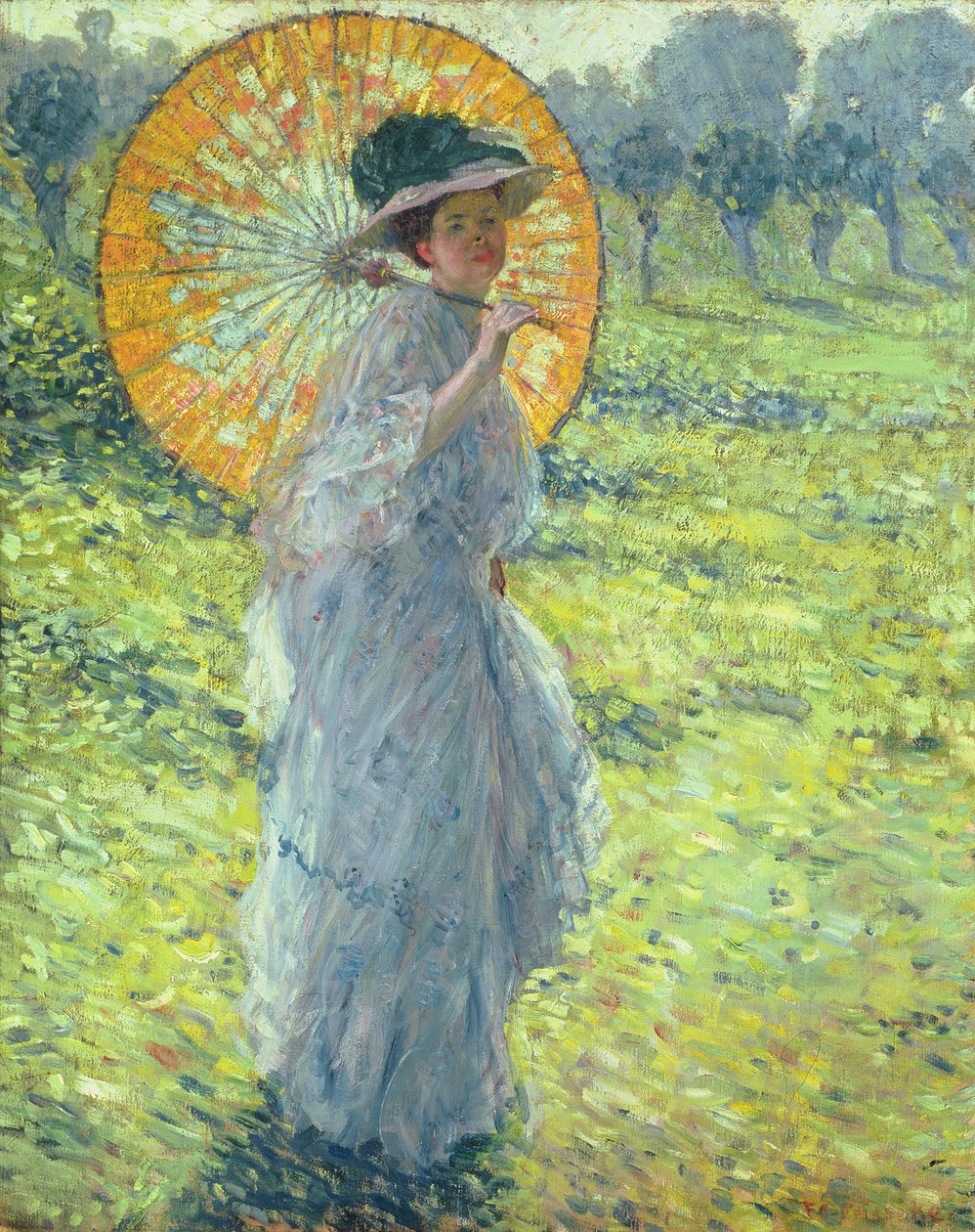 Nainen päivänvarjolla, n. 1906 (öljy kankaalle) tekijältä Frederick Carl Frieseke