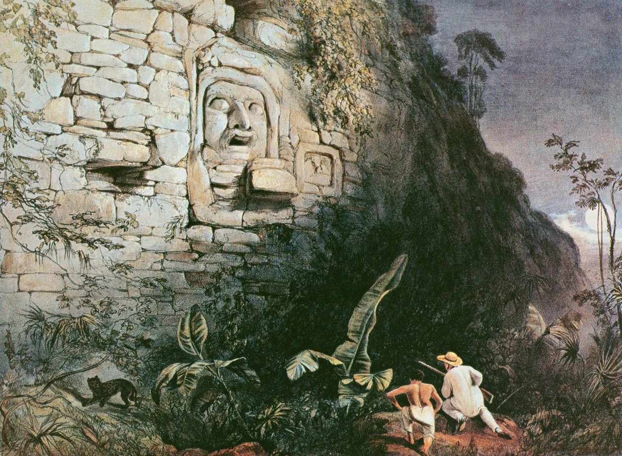 Itzam Nan päällikkö, Izamal, Yucatan, Meksiko, 1844 (värillinen lito) tekijältä Frederick Catherwood