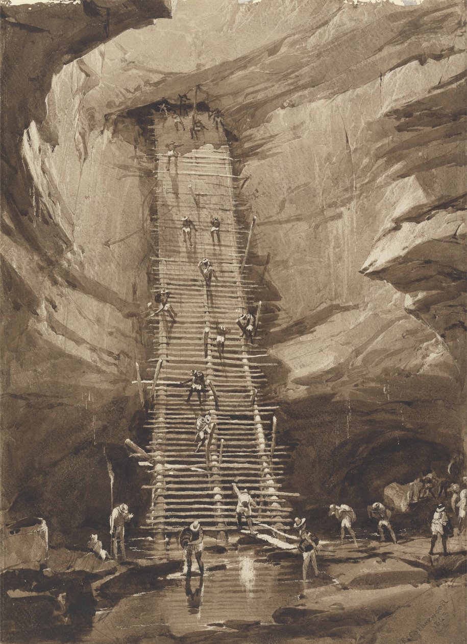 Kaivo Bolonchenissa, Yucatanissa (kynä, muste, lyijykynä ja pesu paperille) tekijältä Frederick Catherwood