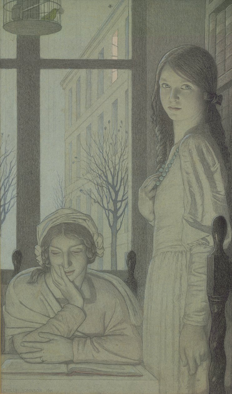 Sisustus - Ilta, 1915 (lyijykynä, pesu ja guassi) tekijältä Frederick Cayley Robinson