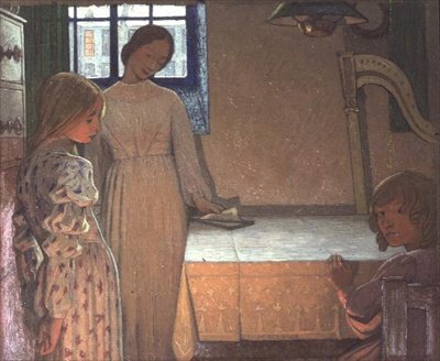 Tutkimus "Talviilta", n. 1900 (öljy pahville) tekijältä Frederick Cayley Robinson