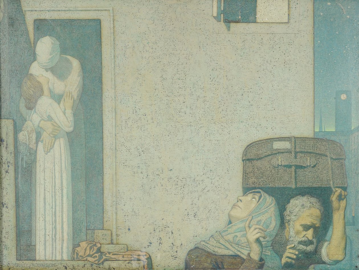 Jäähyväiset, n. 1907 (tempera kankaalle) tekijältä Frederick Cayley Robinson