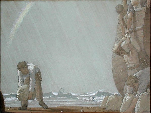 Traders at Sea (akvarelli kynällä paperille) tekijältä Frederick Cayley Robinson