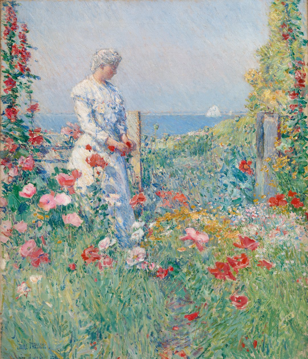 Puutarhassa Celia Thaxter puutarhassaan, 1892. tekijältä Frederick Childe Hassam