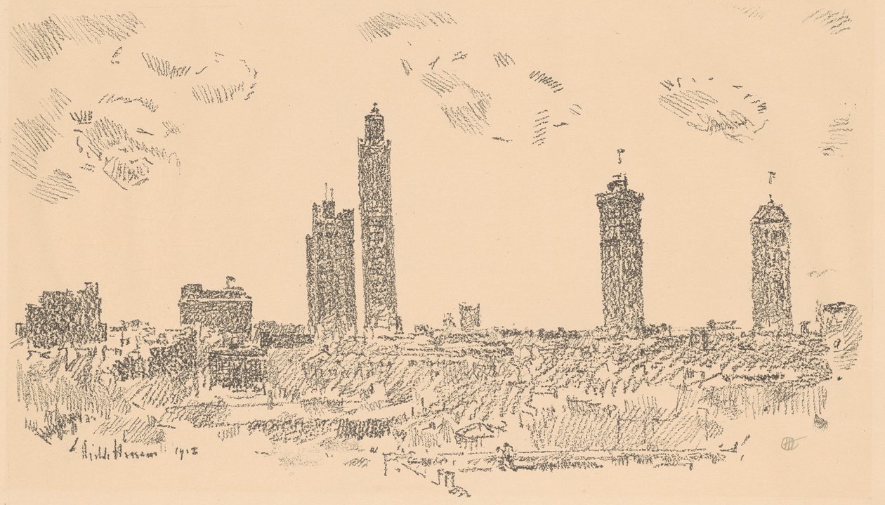 New York Skyline, Dark Buildings, 1918. tekijältä Frederick Childe Hassam