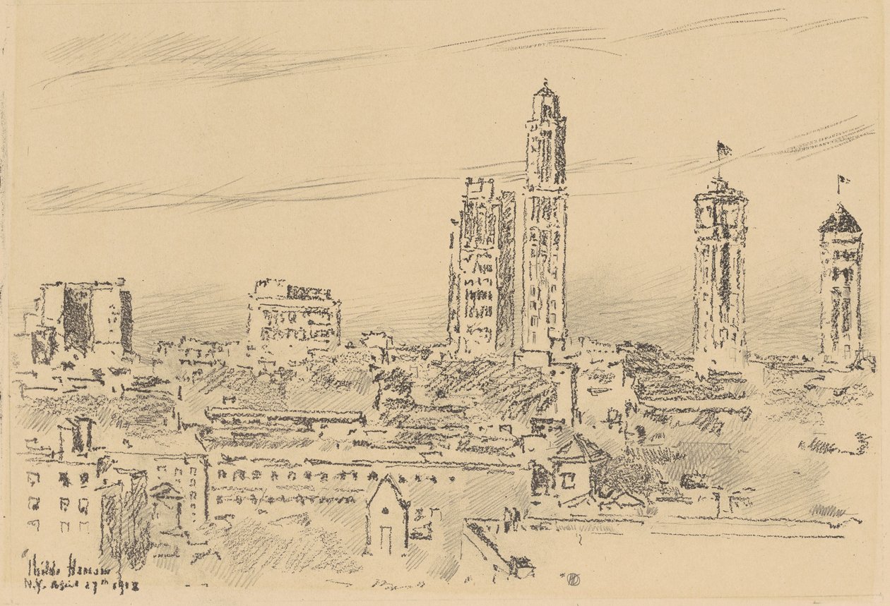 New York Skyline, Light Buildings, 1918. tekijältä Frederick Childe Hassam