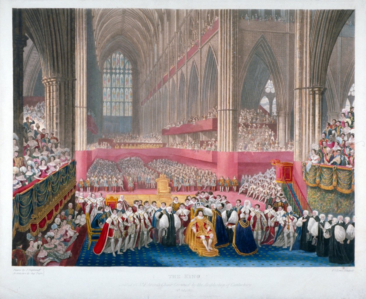 Kuningas Yrjö IV:n kruunaus Westminster Abbeyssa Lontoossa 19. heinäkuuta 1821 tekijältä Frederick Christian Lewis