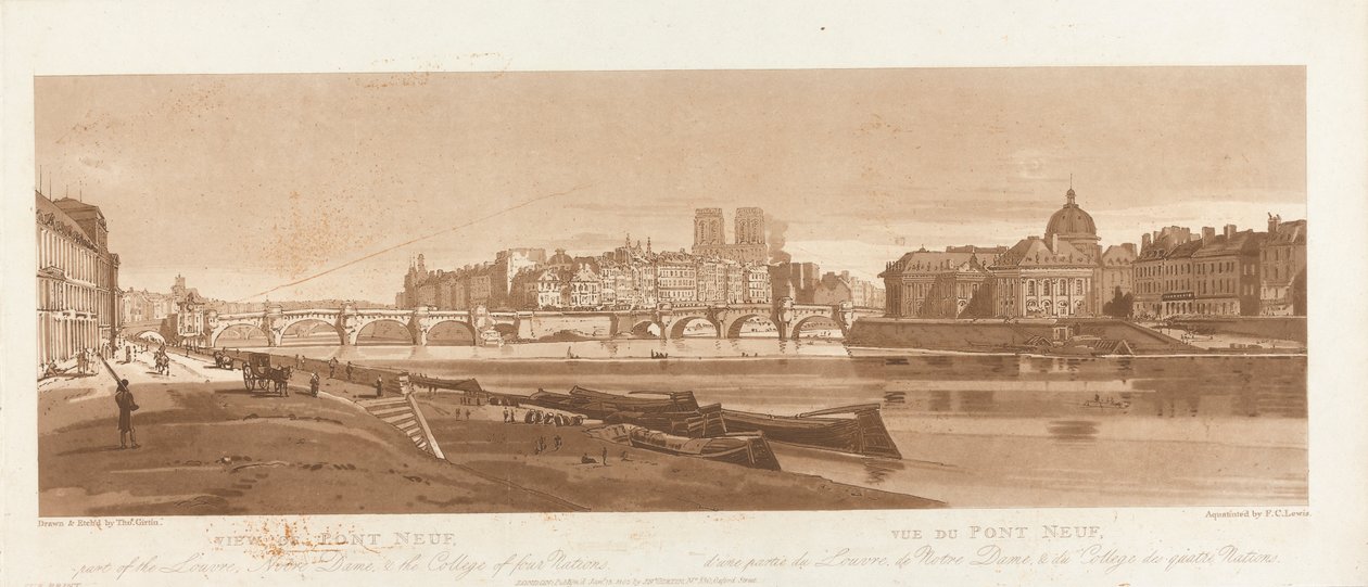 Näkymä Port Neufiin, joka on osa Louvrea, Notre Dame ja College of Four Nations, 1803; Kilpi 7 Pariisin Viewsista, Emanuel Volume -jäljitys levystä B1981.25.2616 tekijältä Frederick Christian Lewis the Elder