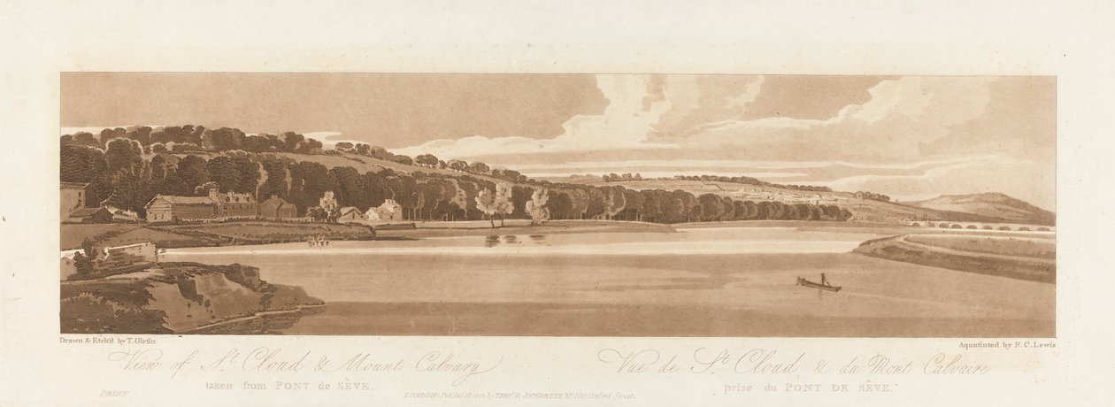 Näkymä St. Cloudille ja Golgatavuorelle Pont de Seveltä 1802; Kilpi 18 Pariisin Viewsista, Emanuel Volume -jäljitys levystä B1981.25.2627 tekijältä Frederick Christian Lewis the Elder