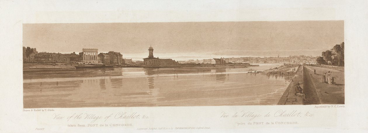 Näkymä Chaillot & C:n kylästä otettu Pont de la Concordesta 1803; Kilpi 17 Pariisin Viewsista, Emanuel Volume -jäljitys levystä B1981.25.2626 tekijältä Frederick Christian Lewis the Elder
