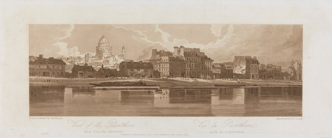 Näkymät Pantheonille, otettu Arsealista 1803; Kilpi 12 Pariisin Viewsista, Emanuel Volume -jäljitys levystä 1981.25.2621 tekijältä Frederick Christian Lewis the Elder