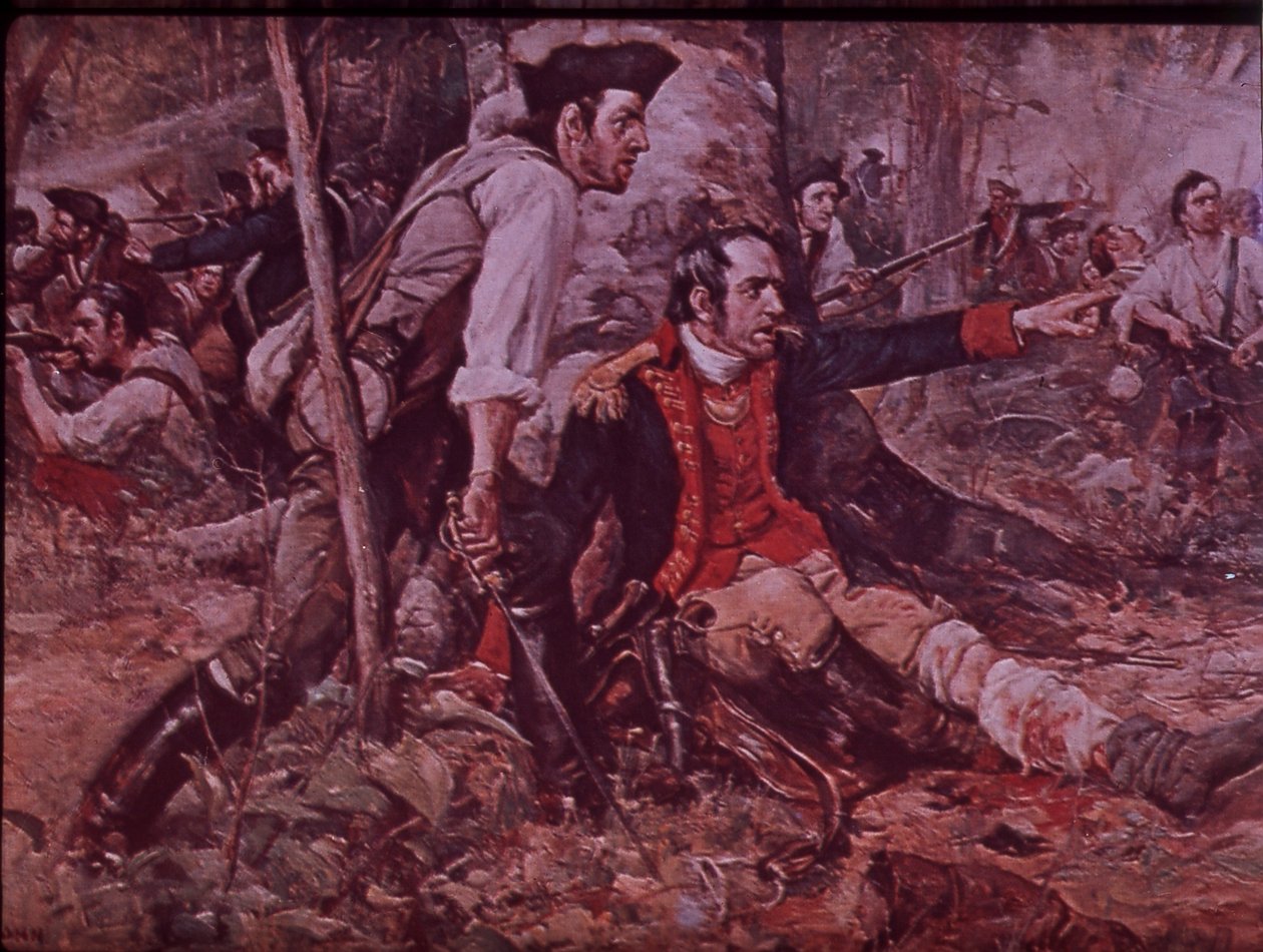 Oriskanyn taistelu vuonna 1777, noin 1930 (värilitho) tekijältä Frederick Coffay (after) Yohn