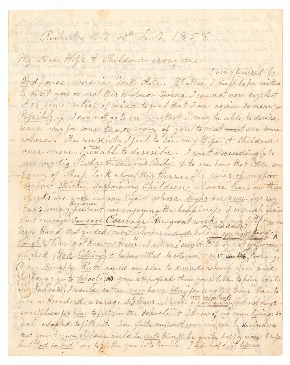 John Brownin ja Frederick Douglassin kirje Brownin vaimolle ja lapsille, 30. tammikuuta 1858. tekijältä Frederick Douglass