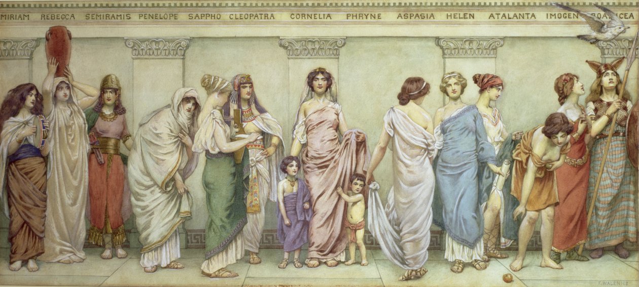 Antiikin suuret naiset: Miriam, Rebecca, Semiramis, Penelope, Sappho, Cleopatra, Cornelia, Phryne, Aspasia, Helen, Atalanta, Imogen ja Boadicea tekijältä Frederick Dudley Walenn