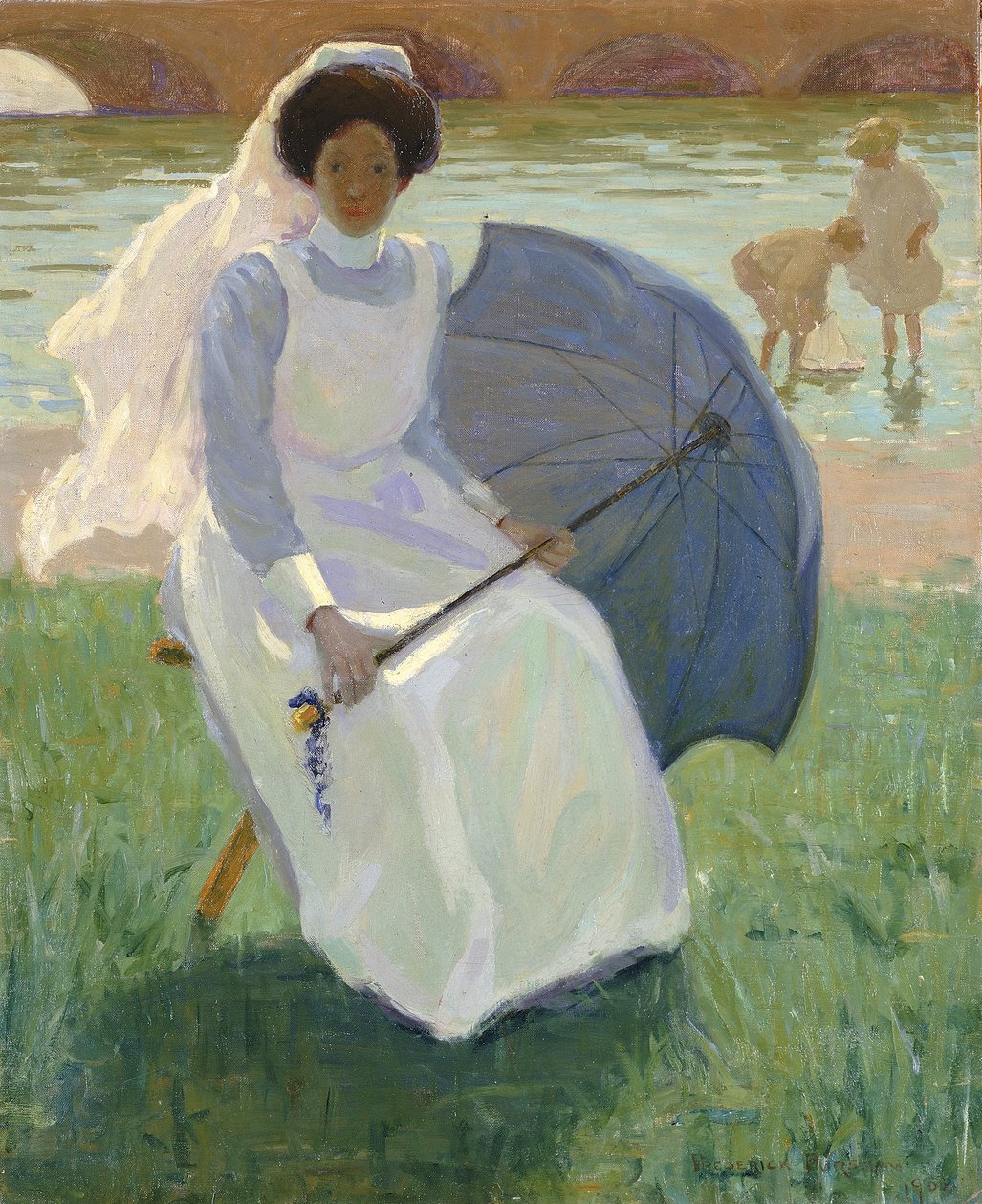 Nainen vihreällä päivänvarjolla, 1908. tekijältä Frederick F. Fursman