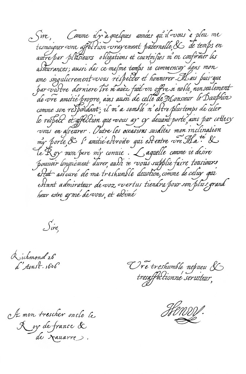 Walesin prinssin Henry Frederickin kirje Ranskan kuninkaalle Henrik IV:lle, 1606 1865. tekijältä Frederick George Netherclift