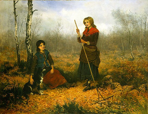 Lehtien kerääminen (öljy kankaalle) tekijältä Frederick Gerald Kinnaird
