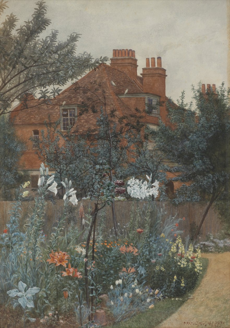 Näkymä puutarhaan Bedford Parkissa, 1885 tekijältä Frederick Hamilton Jackson