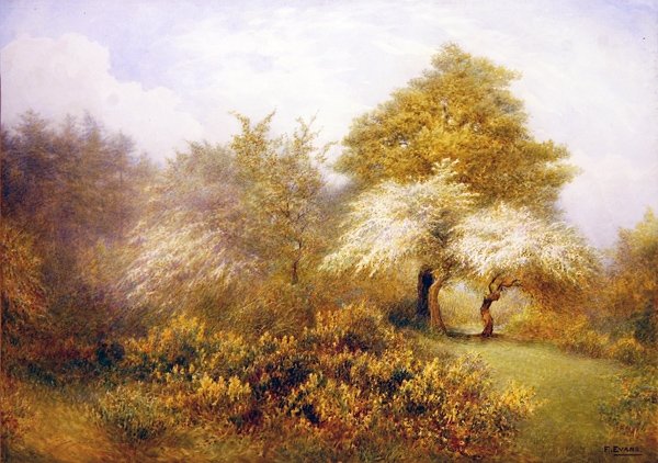 Spring Epping lähellä Buckhurst Hilliä (akvarelli paperille) tekijältä Frederick Henry Evans